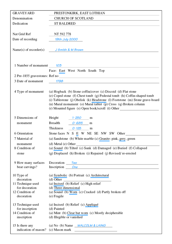 example record sheet